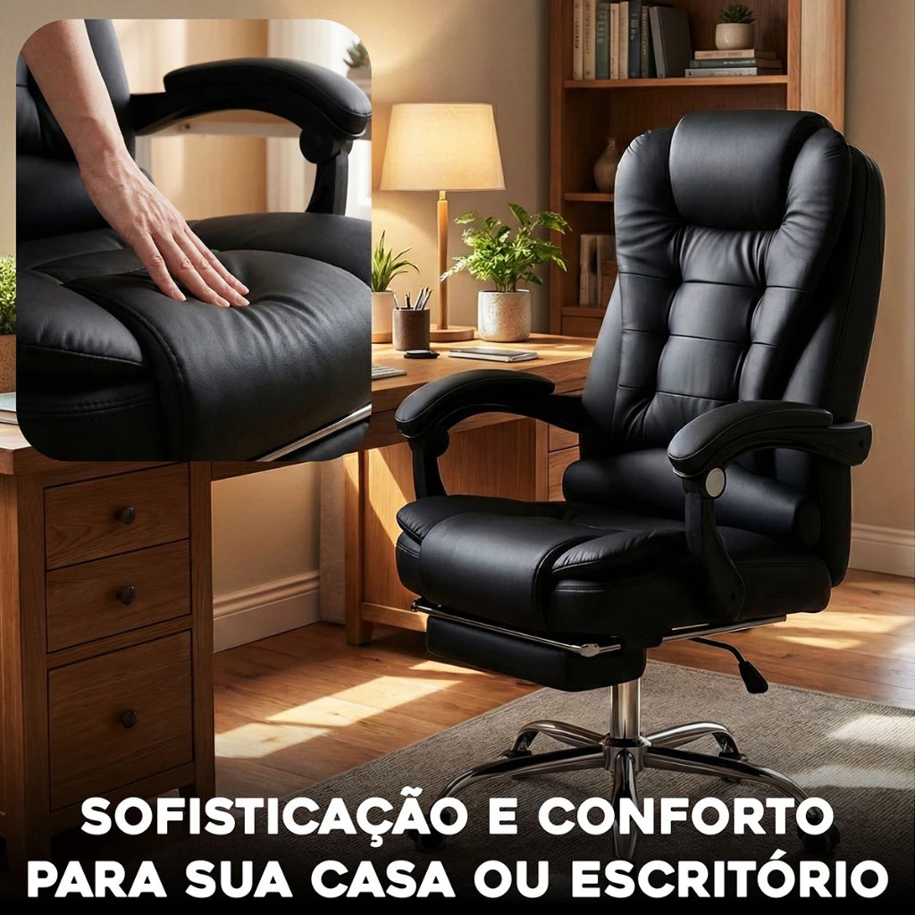 Cadeira Presidente Ergonômica Reclinável Luxo Com Apoio Pés Preto Executivo Comf (6)
